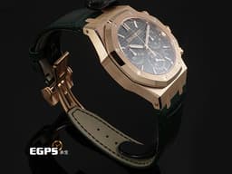 Audemars Piguet 愛彼 AP錶 Royal Oak Chronograph 皇家橡樹 <font color="#f2d8ab">18K玫瑰金材質</font>&nbsp;26240OR.OO.D404CR.02 <font color="#3ebd0f">軍綠色「Grande Tapisserie」格紋面盤</font>&nbsp;飛返 計時碼表 <font color="#FF0000">2025年保單</font> 自動上鍊 41mm