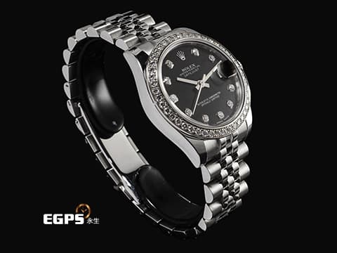 ROLEX 勞力士 Datejust 31 蠔式日誌型 178384&nbsp;不鏽鋼材質 原廠鑲嵌鑽石錶圈、時標 黑色面盤 2016年保卡 紀念型（Jubilee）五銖錶帶 自動上鍊 31mm