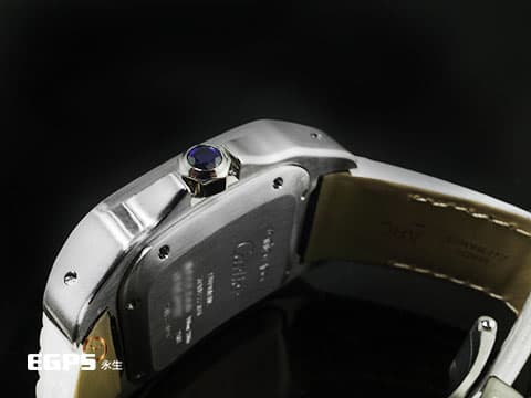 CARTIER 卡地亞 Santos100 山度士 W20126X8 中型 不鏽鋼 大三針&nbsp;銀色白瓷面盤、劍形黑鋼夜光指針、羅馬數字時標 精鑲鑽石錶框錶耳&nbsp;自動上鏈 33mm x 44mm