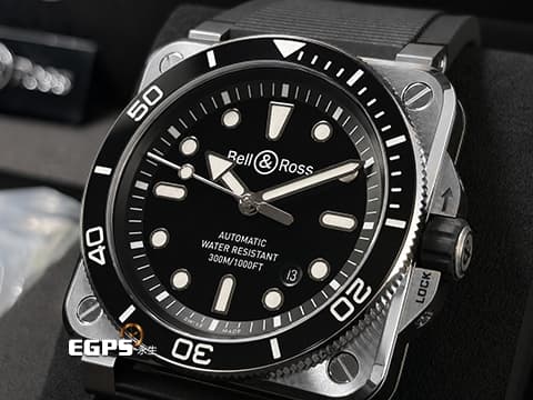 Bell &amp; Ross BR-03 Diver Black Steel BR03A-D-BL-ST/SRB 不鏽鋼材質 精鋼錶圈內嵌高科技陶瓷&nbsp;自動上鍊 42mm