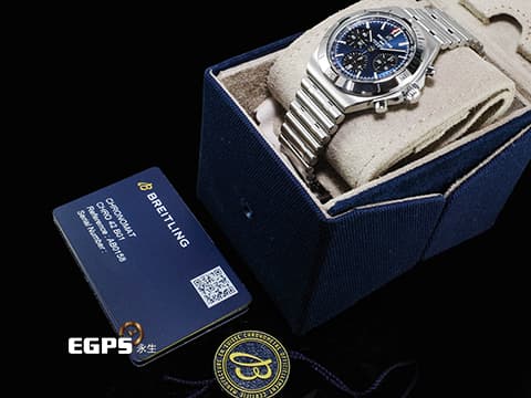 BREITLING 百年靈 Chronomat 42 AB0158101C1A1 不鏽鋼材質 深藍色面盤 特色子彈鏈&nbsp;2026年保卡  自動上鍊 42mm