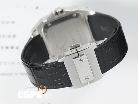 CARTIER 卡地亞 Santos 100 山度士 中型 白色面盤 精鑲鑽框 黑色羅馬數字 經典大三針 黑色皮錶帶 自動腕錶 36mm