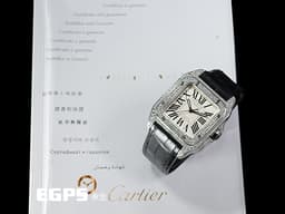 CARTIER 卡地亞 Santos 100 山度士 中型 白色面盤 精鑲鑽框 黑色羅馬數字 經典大三針 黑色皮錶帶 自動腕錶 36mm