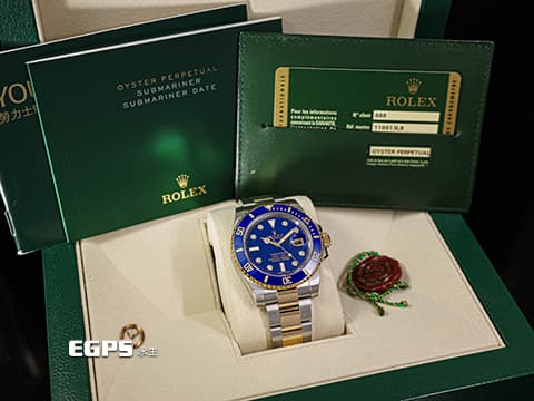 ROLEX 勞力士 Submariner Date 潛航者 116613LB 藍水鬼&nbsp;原廠鑽石時標 絕版藍色漆面盤&nbsp;陶瓷外圈 潛水錶 18K黃金 半金款 116613 LB 自動上鍊 40mm
