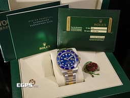 ROLEX 勞力士 Submariner Date 潛航者 116613LB 藍水鬼&nbsp;<font color="#84C1FF">原廠鑽石時標 絕版藍色漆面盤</font>&nbsp;陶瓷外圈 潛水錶 <font color="#fdeea5">18K黃金 半金款</font> 116613 LB 自動上鍊 40mm