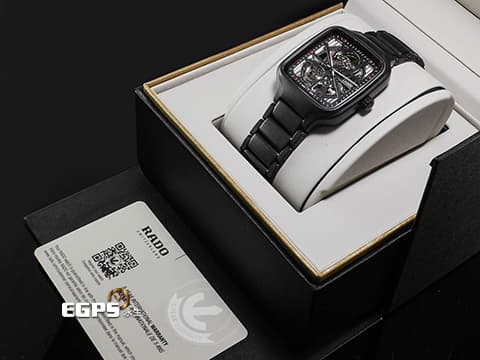 RADO 雷達 True Square 真我方形系列 R27174712 限定款 黑色陶瓷材質 12顆鮮豔紅寶石時標 2026年保卡 自動上鍊 38mm
