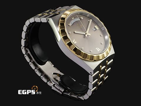 TUDOR 帝舵 Royal Day-Date 皇家系列 28603-0008 18K黃金材質 半金款&nbsp;&nbsp;巧克力棕色面盤 原廠鑲嵌鑽石時標 星期、日期顯示窗&nbsp;2026年保卡&nbsp;自動上鍊 41mm