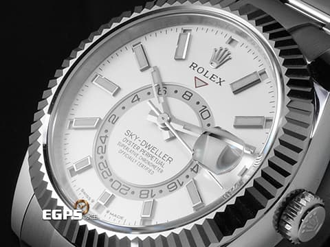 ROLEX 勞力士 Sky-Dweller 蠔式 天行者 336934 最新9002機芯 白色面盤 沙羅系統 年曆錶 兩地時區 不鏽鋼 經典三角坑紋錶圈 2025年保單 蠔式（Oyster）三節錶帶 自動上鍊 42mm