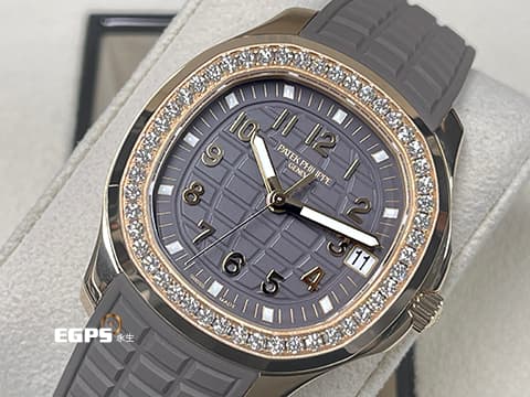 PATEK PHILIPPE 百達翡麗 PP錶 Aquanaut Luce 海底探險家 5268 無敵少見!!原鑲鑽石裱框!! 圓潤八角形錶圈 5268/200R-010貴婦名媛首選~ 超少見優雅【巧克力格紋盤】 灰褐色面盤 18K玫瑰金材質  2025年保單 自動上鍊 38.8mm
