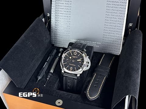 PANERAI 沛納海 Luminor 1950 3 Days GMT PAM00531 經典三明治面盤 淡褐色夜光時標 菸草面&nbsp;PAM531 三日鍊 兩地時區 動能顯示 小秒針 不鏽鋼材質 P.9003自製機芯 配件齊全 自動上鍊 44mm