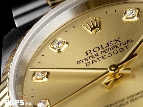 ROLEX 勞力士 DATEJUST 16233 蠔式日誌型 18K黃金 半金款 鑲嵌鑽石時標 香檳金色面盤&nbsp;經典&nbsp;自動上鍊 36mm
