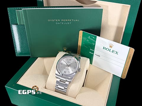 ROLEX 勞力士 Oyster Perpetual 蠔式恆動型 114200 銀色面盤 大三針 OP34 中型&nbsp;經典3 6 9數字時標&nbsp;2018年保卡 自動上鏈 34mm