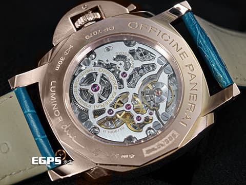 PANERAI 沛納海 Luminor Due 3 Days PAM741 Oro Rosso 象牙白色面盤搭配藍色數字時標 PAM00741 三日鍊 小秒針 玫瑰金材質 特製P.1000/10鏤空機芯&nbsp;2020年保單 手上鍊 42mm