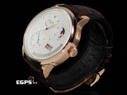 Glashutte Original 格拉蘇蒂 Pano Matic Lunar 偏心系列 1-92-09-02-05-62 18K玫瑰金材質 <font color="#0080FF">年曆錶 月相盈虧 大日期窗 逆跳月份顯示 100小時動力儲存 </font>  <font color="#70cce1">德國腕錶工藝 招牌雙鵝頸 3/4夾板 偏心面盤 </font> <font color="#ff0000"> 2023年保卡 台灣公司貨</font> 自動上鍊 42mm