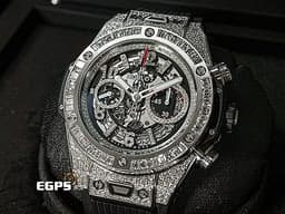 HUBLOT 宇舶 Big Bang Unico 45 Titanium 大爆炸 411.NE.2010.LR.JSM15 鈦金屬 飛返 計時碼表 <font color="#FF0000">精鑲鑽石、梯鑽錶框、鑽石時標 鏤空面盤</font> 自動上鍊 45mm