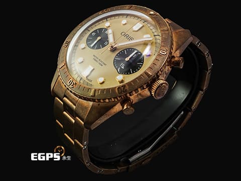 ORIS 豪利時 DIVERS&nbsp;0177177443182 青銅材質 香檳金色熊貓面盤&nbsp;限量250支 計時腕錶 自動上鍊 43mm