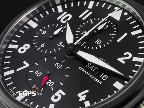 IWC 萬國 Pilot`s Chronograph 飛行員系列 IW389101 計時碼表 星期日期顯示「Top Gun」海軍空戰部隊 黑陶瓷錶殼 2021年保卡&nbsp;自動上鏈 44.5 mm