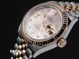 ROLEX 勞力士 Lady-Datejust 28 蠔式日誌型 279171 18K永恆玫瑰金 半金款 DJ28 <font color="#fdceb4">原廠鑲嵌鑽石18K金星形底座 經典三角坑紋錶圈</font> <font color="#FF0000">2021年保卡 紀念型（Jubilee）五銖錶帶</font> 自動上鍊 28mm