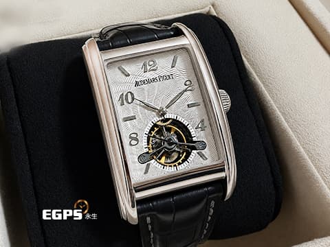 Audemars Piguet 愛彼 Edward Piguet系列 25956BC.OO.D002CR.01 18K白金材質&nbsp;銀白色印加太陽紋機刻雕花面盤&nbsp;長方形陀飛輪 極高的製作難度、機械工藝以及觀賞性&nbsp;手動上鍊 29×49mm