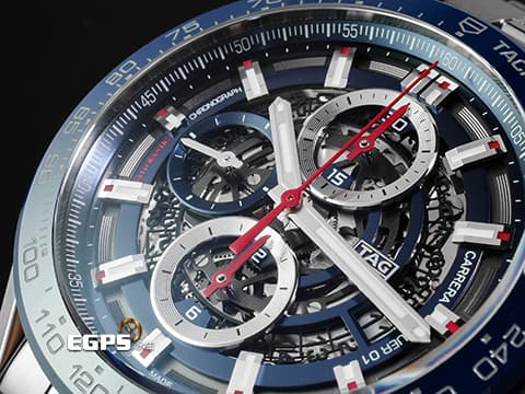 TAG HEUER 豪雅 CARRERA Heuer-01 卡萊拉 CAR201T 不鏽鋼材質 藍色陶瓷錶圈&nbsp;鏤空面盤&nbsp;自動上鍊 43mm