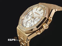 Audemars Piguet 愛彼 AP錶 Royal Oak&nbsp;<span style="font-size: 10pt;">Selfwinding 皇家橡樹 26715OR.ZZ.1356OR.01 18K玫瑰金材質 </span><font color="#f9e6b4" style="font-size: 10pt;">原廠鑲嵌40鑽石錶圈（約0.92克拉）鐫刻「Grande Tapisserie」大型格紋裝飾圖案銀色錶面</font><span style="font-size: 10pt;">&nbsp;</span><font color="#ff0000" style="font-size: 10pt;">2024年保卡</font><span style="font-size: 10pt;">&nbsp;自動上鍊 38mm</span>