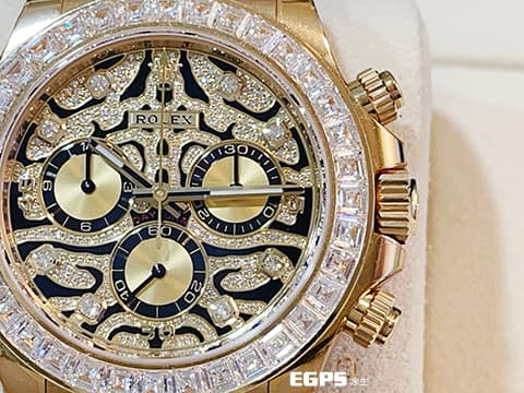 ROLEX 勞力士 DAYTONA 迪通拿 116588TBR 黃K金材質 116588 TBR 原鑲鑽錶，抽象虎紋滿天星鑽面，鑲鑽時標，大梯鑽錶圈， 已經絕種的猛虎面  2021保單 原廠膠膜齊全 未使用珍稀品，停產款 稀有釋出！ 足球巨星內馬爾Neymar 同款 40mm