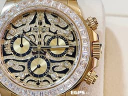 ROLEX 勞力士 DAYTONA 迪通拿 116588TBR 黃K金材質 116588 TBR <font color="#FF0000">原鑲鑽錶，抽象虎紋滿天星鑽面，鑲鑽時標，大梯鑽錶圈，<font color="#FFFF33"> 已經絕種的猛虎面 </font> 2021保單 原廠膠膜齊全 未使用珍稀品，停產款 稀有釋出！</font> 足球巨星內馬爾Neymar 同款<font color="#FFFF33"> </font>40mm