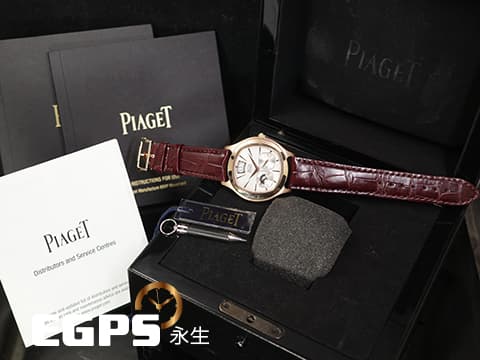PIAGET 伯爵 Emperador Coussin系列 Dual Time Zone 兩地時間 小秒針 G0A32017&nbsp;玫瑰金材質 銀白色雕紋面盤 枕型&nbsp;台灣公司貨 限量200只&nbsp;自動上鍊 42mm