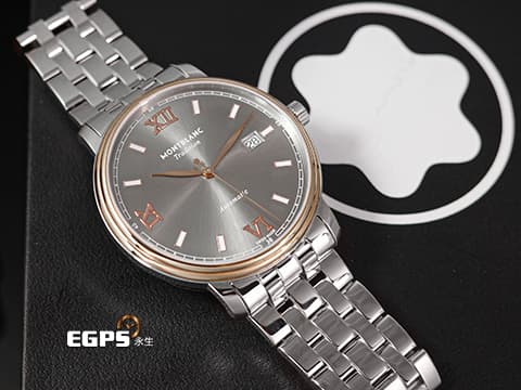 MONTBLANC 萬寶龍 &nbsp;Tradition 傳統系列 127776 鍍金不鏽鋼材質 灰色太陽紋放射面盤 2025年保卡 自動上鍊 40mm