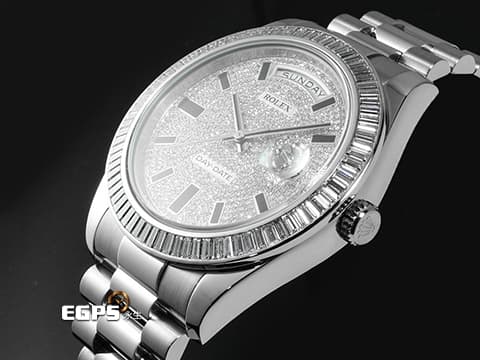 ROLEX 勞力士 DAY-DATE 218399BRIL-83219 18K白金材質 原廠鑲嵌滿天星鑽石面盤 原廠鑽石時標&nbsp;已回勞力士原廠保養，延長保固至2027年10月&nbsp;自動上鍊 41mm