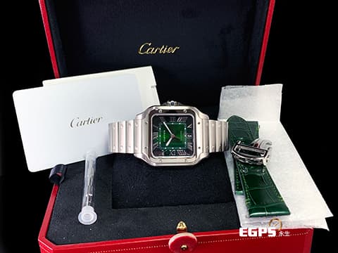 CARTIER 卡地亞 Santos de Cartier 山度士 WSSA0062 漸層綠色錶盤 大型 不鏽鋼 2026年保卡 最新QuickSwitch錶帶更換系統&nbsp;自動上鍊 39.8mm