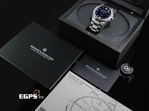 BAUME &amp; MERCIER 名士 classima M0A10749 Riviera 50 週年特別版 限量273支&nbsp;秘密「1973」標誌 透明藍色藍寶石錶盤   2023年保卡 快拆功能系統&nbsp;自動上鏈 42mm