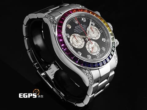 ROLEX 勞力士 Daytona 迪通拿 116509 18K白金材質&nbsp;精鑲彩虹圈、鑽石錶耳、鑲鑽時標&nbsp;自動上鏈&nbsp;40mm