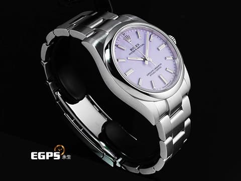 ROLEX 勞力士 Oyster Perpetual 34 蠔式恆動型 124200 最新款 薰衣草紫色面盤&nbsp;OP34 不鏽鋼 大三針&nbsp;2026年保卡 自動上鍊 34mm