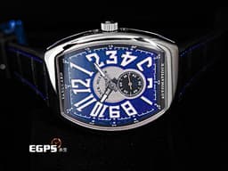 Franck Muller 法蘭穆勒 FM錶 Vanguard系列 Slim Vintage V41 <font color="#0582f5">藍色面盤</font> V41SS6AT 酒桶型 小秒針 不鏽鋼 <font color="#ff0000">最新款 2025年保單</font> 自動上鍊 41mm