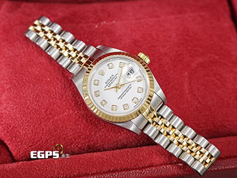 ROLEX 勞力士 Lady-Datejust 26 蠔式日誌型 79173 包檯鑽石時標 18K黃金 半金款&nbsp;DJ26 經典三角坑紋外圈 紀念型（Jubilee）五銖錶帶 自動上鍊 26mm