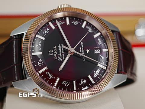 OMEGA 歐米茄 Constellation 星座 Globemaster Annual Calendar 系列 13023412211001「Pie Pan Dial 多邊型立體紅色錶盤」Sedna金材質 半金款 年曆錶&nbsp;2022年台灣公司貨 自動上鏈 41mm