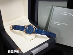 A. LANGE &amp; SÖHNE 朗格 Lange 1 系列 <font color="#1a58bc">30周年 限量藍色面盤</font> 191.063 玫瑰金材質 LSLS1914AJ 大日期窗 小秒針 動力顯示 <font color="#ff0000">頂級德國製錶工藝 鵝頸式微調 3/4夾板 偏心面盤&nbsp;全球限量300只 2025年台灣公司貨 </font>手上鏈 38.5mm