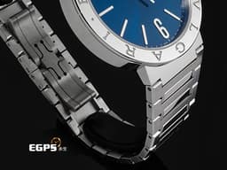 BVLGARI 寶格麗 BULGARI 103720 不鏽鋼材質 <font color="#05f0f0">藍色太陽紋放射面盤</font>&nbsp;<font color="#ff0000">2025年保卡</font> 自動上鍊 40mm