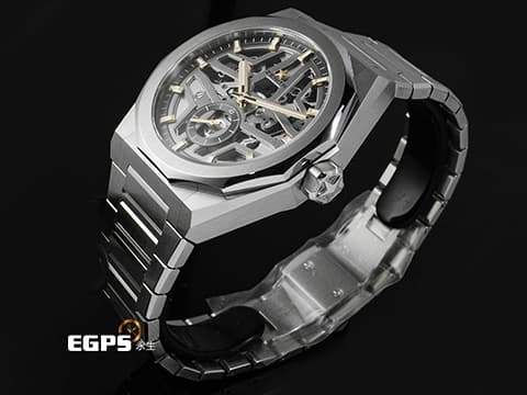 ZENITH 真力時 DEFY Skyline Skeleton 天際線系列 03.9300.3620/80.I001 不鏽鋼材質&nbsp;高振頻 10秒 旋風秒針&nbsp;ZENITH四芒星鏤空面盤 2025年卡 附贈快拆式橡膠錶帶 自動上鍊 41mm