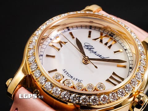 Chopard 蕭邦錶 Happy Sport 快樂鑽系列 HAPPY DIAMONDS 274893-5010 18K玫瑰金材質 5顆跑鑽&nbsp;經典 原廠鑲嵌鑽石錶圈 珍珠貝母面盤 2026年保單 新錶訂價：930,000元&nbsp;自動上鍊 30mm