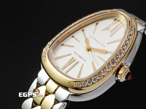 BVLGARI 寶格麗 Serpenti Seduttori 104058 18K玫瑰金&amp;不鏽鋼材質 半金款&nbsp;宛若蛇鱗般的六角形錶帶 原廠鑲嵌36顆鑽石錶圈 2026年保卡 自動上鏈&nbsp;34mm