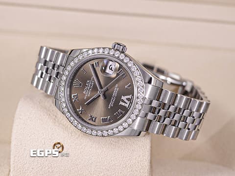 ROLEX 勞力士 Datejust 31 蠔式日誌型 178384&nbsp;原廠鑲鑽錶圈 深灰色VI鑽石時標面盤&nbsp;不鏽鋼 DJ31 紀念型（Jubilee）五銖錶帶 自動上鍊 31mm