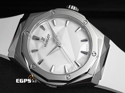 HUBLOT 宇舶 Classic Fusion 經典融合 ORLINSKI 聯名款 550.NS.2200.RW.ORL20 鈦金屬+不鏽鋼材質&nbsp;3D立體切面錶殼呈現鑽石般折射光澤&nbsp;大三針&nbsp;2025年保單 自動上鍊 40mm