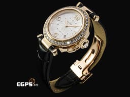 CARTIER 卡地亞 PASHA DE CARTIER 帕夏 2519 大型款 18K黃金材質&nbsp;<font color="#05f0f0">原廠鑲嵌鑽石錶圈</font>&nbsp;<font color="#0582f5">白色扭索面盤 極具辨識度的鑲嵌鑽石錶冠鎖設計</font>&nbsp;自動上鏈 32mm