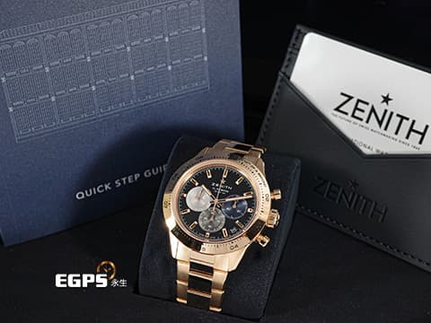 ZENITH 真力時 El Primero 系列 Chronomaster Sport 經典三色計時盤 18.3101.3600/21.M3100&nbsp;玫瑰金材質 整只重約5兩&nbsp;高振頻 1/10秒 計時碼表 2026年保單&nbsp;自動上鍊 41mm