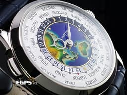 Patek Philippe 百達翡麗 PP錶 Complications 複雜功能時計 World Time 5231G-001 18K白金材質&nbsp;<font color="#0080FF">大明火掐絲琺瑯錶面（東南亞與大洋洲）</font><font color="#0582f5">世界時區、24小時、日夜顯示</font>&nbsp;<font color="#FF0000">2022年保單 僅試戴收藏極新品</font>&nbsp;自動上鍊 38.5mm