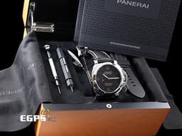 PANERAI 沛納海 Lumnior Marina 3 Days PAM01359 <font color="#db9b80">經典三明治面盤 淡褐色夜光時標 菸草面</font> PAM1359 <font color="#2d78f0">藍色小秒針</font>&nbsp;三日鍊 不鏽鋼<font color="#FF0000"> 透背絕版款 2017年台灣公司貨</font>&nbsp;自動上鍊 44mm