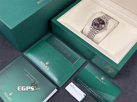 ROLEX 勞力士 DATEJUST LADY 278271 蠔式日誌型 18K永恆玫瑰金材質 半金款 巧克力色面盤 原廠鑲嵌VI鑽石時標&nbsp;2025年新式保卡   自動上鏈 31mm