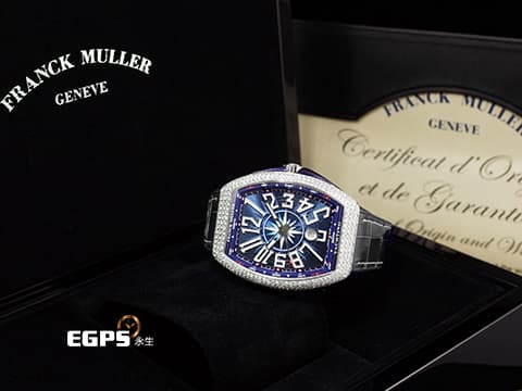 Franck Muller 法蘭穆勒 FM Vanguard Yachting V45 SC DT 遊艇 藍色面盤&nbsp;精鑲鑽框 自動上鏈 44x54 mm